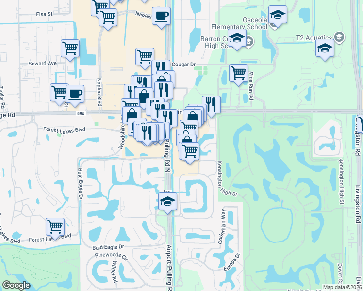 map of restaurants, bars, coffee shops, grocery stores, and more near 5010 Airport-Pulling Road in Naples