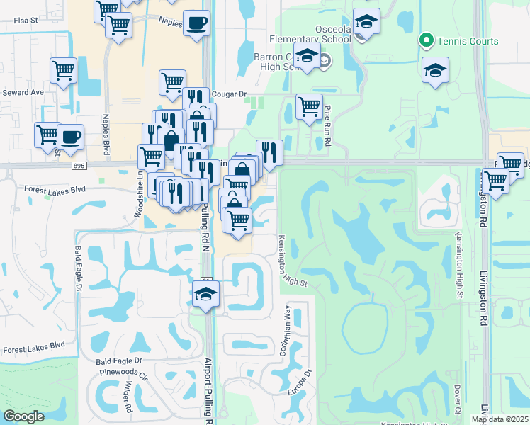 map of restaurants, bars, coffee shops, grocery stores, and more near 5035 Blauvelt Way in Naples