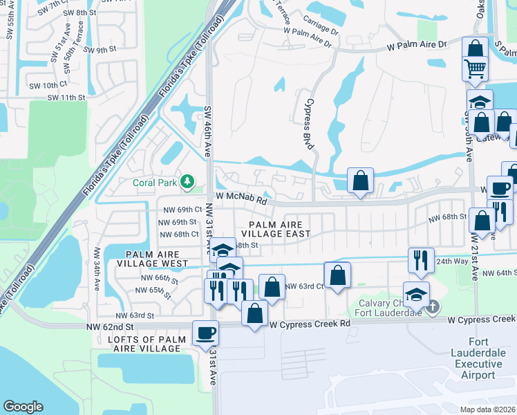 map of restaurants, bars, coffee shops, grocery stores, and more near 6992 Northwest 29th Lane in Fort Lauderdale