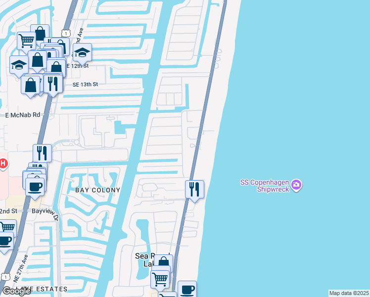 map of restaurants, bars, coffee shops, grocery stores, and more near 2061 Sailfish Place in Pompano Beach