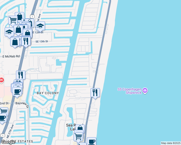 map of restaurants, bars, coffee shops, grocery stores, and more near 2061 Sailfish Place in Pompano Beach