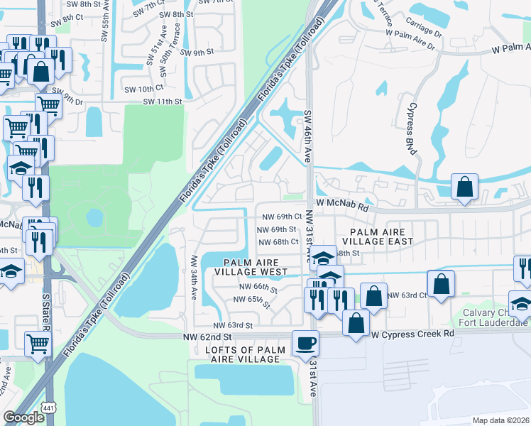 map of restaurants, bars, coffee shops, grocery stores, and more near 719 Gardens Drive in Pompano Beach