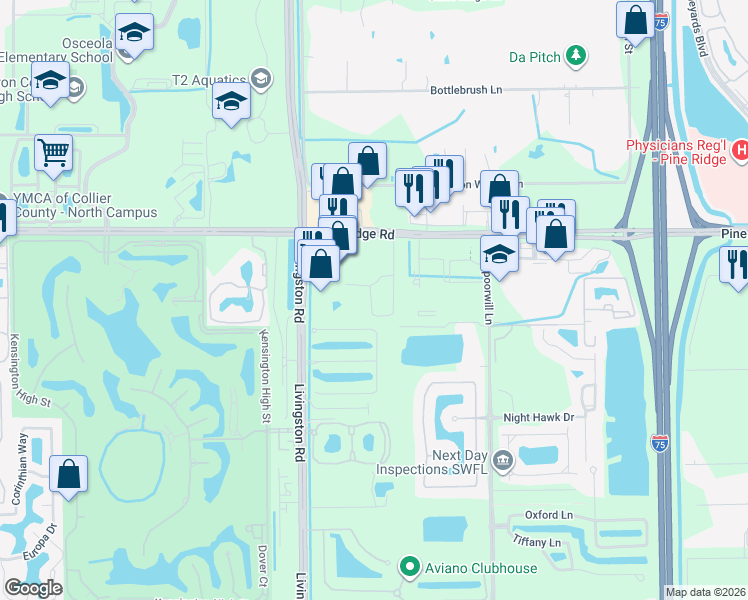 map of restaurants, bars, coffee shops, grocery stores, and more near 3480 Pine Ridge Road in Naples