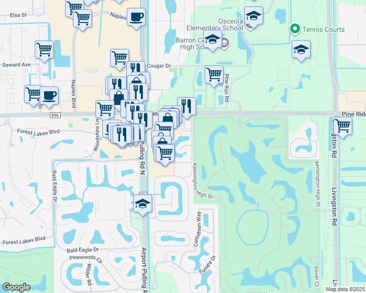 map of restaurants, bars, coffee shops, grocery stores, and more near 5035 Blauvelt Way in Naples
