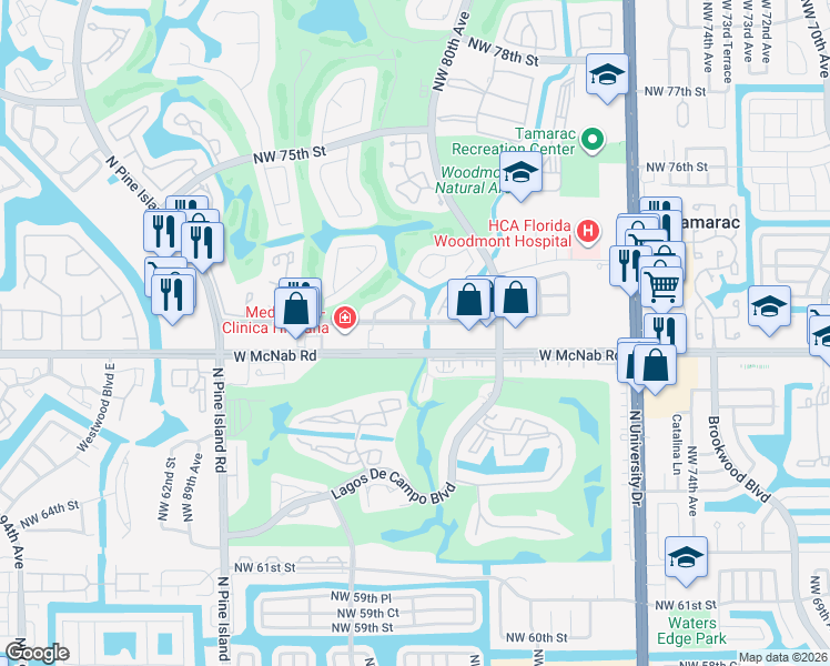 map of restaurants, bars, coffee shops, grocery stores, and more near 8087 Northwest 71st Court in Tamarac