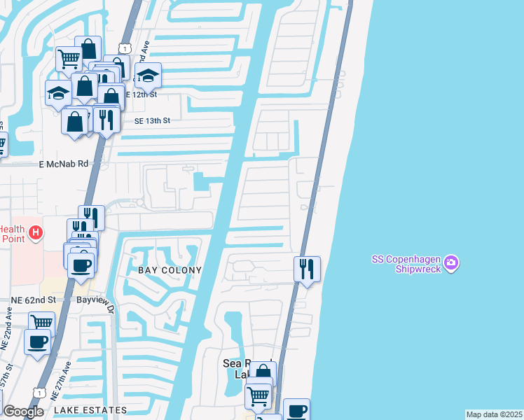 map of restaurants, bars, coffee shops, grocery stores, and more near 1973 Sailfish Place in Pompano Beach