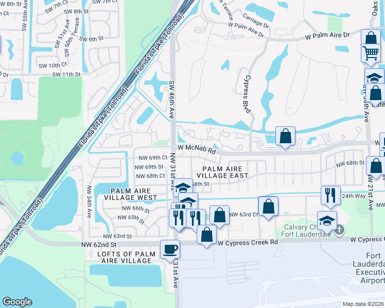 map of restaurants, bars, coffee shops, grocery stores, and more near 6992 Northwest 30th Terrace in Fort Lauderdale