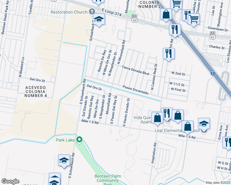 map of restaurants, bars, coffee shops, grocery stores, and more near 2608 Del Oro Drive in Mission