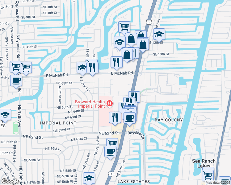 map of restaurants, bars, coffee shops, grocery stores, and more near 23 Northeast 22nd Way in Fort Lauderdale