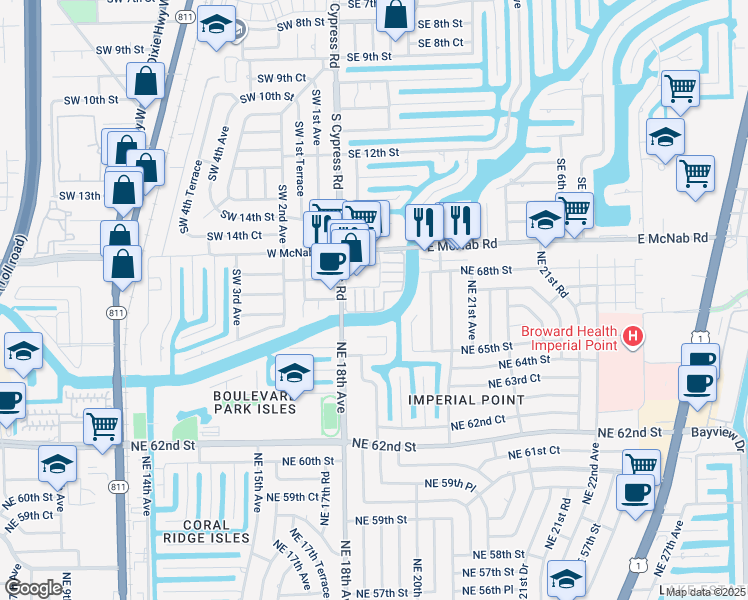 map of restaurants, bars, coffee shops, grocery stores, and more near 170 Cypress Club Drive in Pompano Beach
