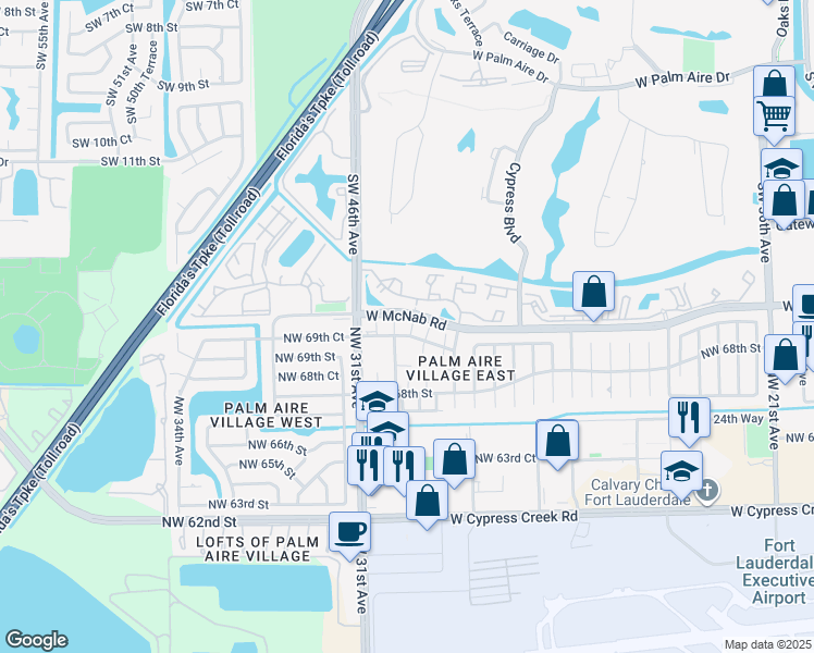 map of restaurants, bars, coffee shops, grocery stores, and more near 6992 Northwest 29th Lane in Fort Lauderdale