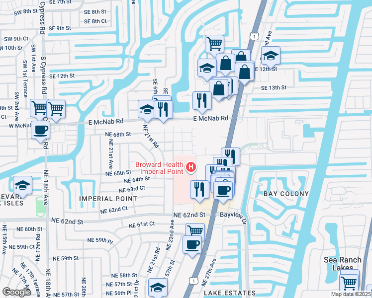 map of restaurants, bars, coffee shops, grocery stores, and more near 23 Northeast 22nd Way in Fort Lauderdale