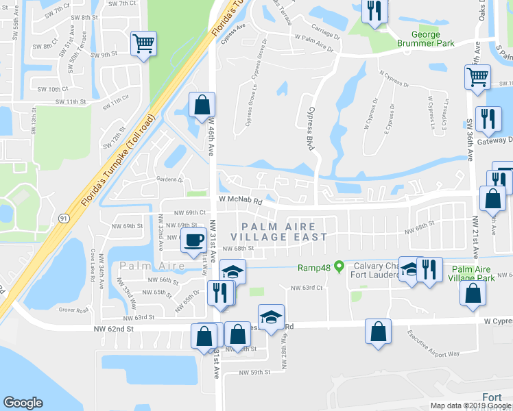 map of restaurants, bars, coffee shops, grocery stores, and more near 6992 Northwest 29th Lane in Fort Lauderdale