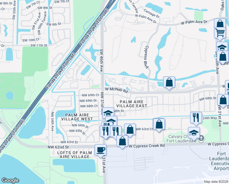 map of restaurants, bars, coffee shops, grocery stores, and more near 6984 Northwest 30th Avenue in Fort Lauderdale