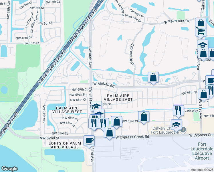 map of restaurants, bars, coffee shops, grocery stores, and more near 6992 Northwest 29th Lane in Fort Lauderdale