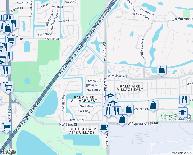map of restaurants, bars, coffee shops, grocery stores, and more near 4630 West McNab Road in Pompano Beach