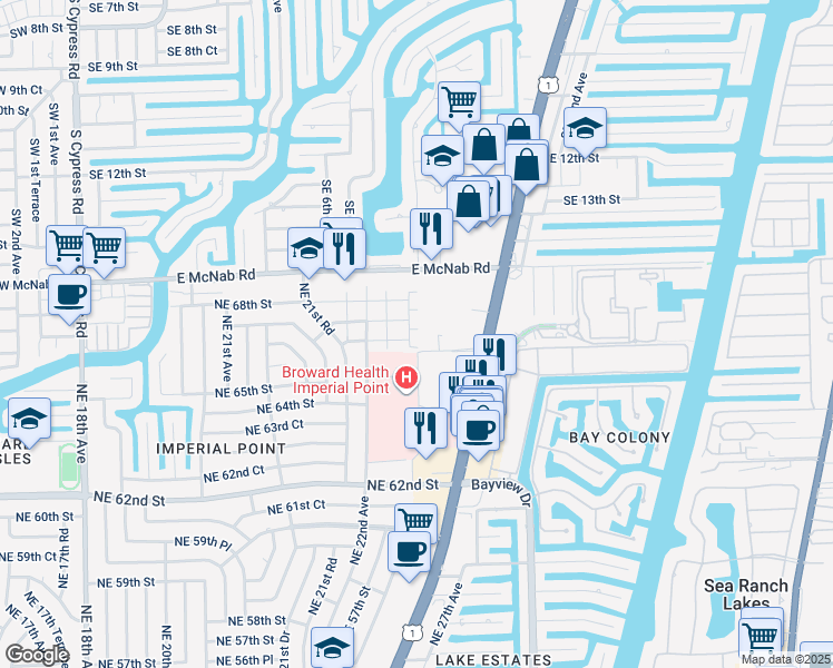 map of restaurants, bars, coffee shops, grocery stores, and more near 23 Northeast 22nd Way in Fort Lauderdale