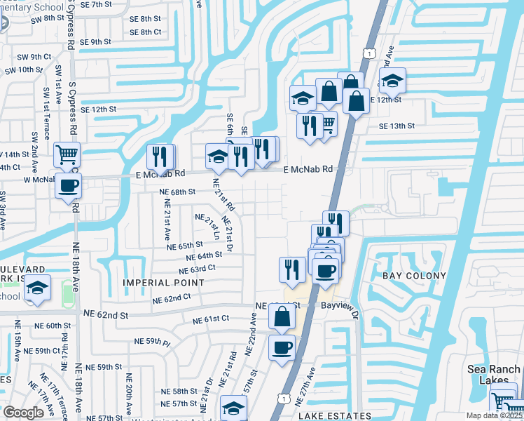 map of restaurants, bars, coffee shops, grocery stores, and more near 236 Northeast 22nd Avenue in Fort Lauderdale