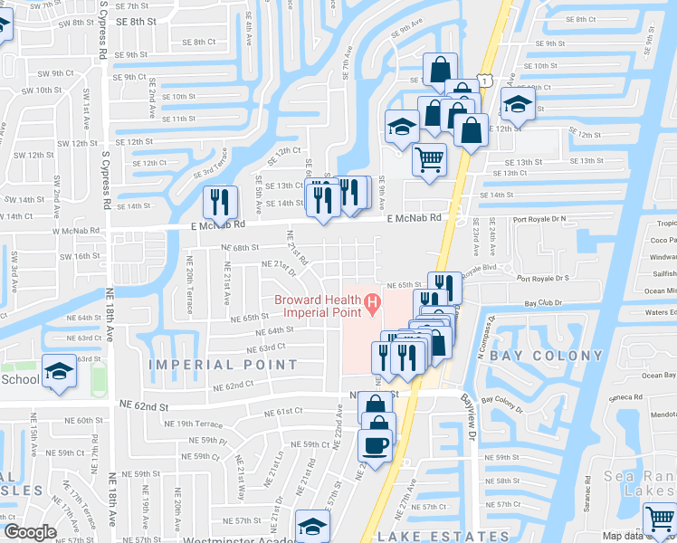 map of restaurants, bars, coffee shops, grocery stores, and more near 236 Northeast 22nd Avenue in Fort Lauderdale