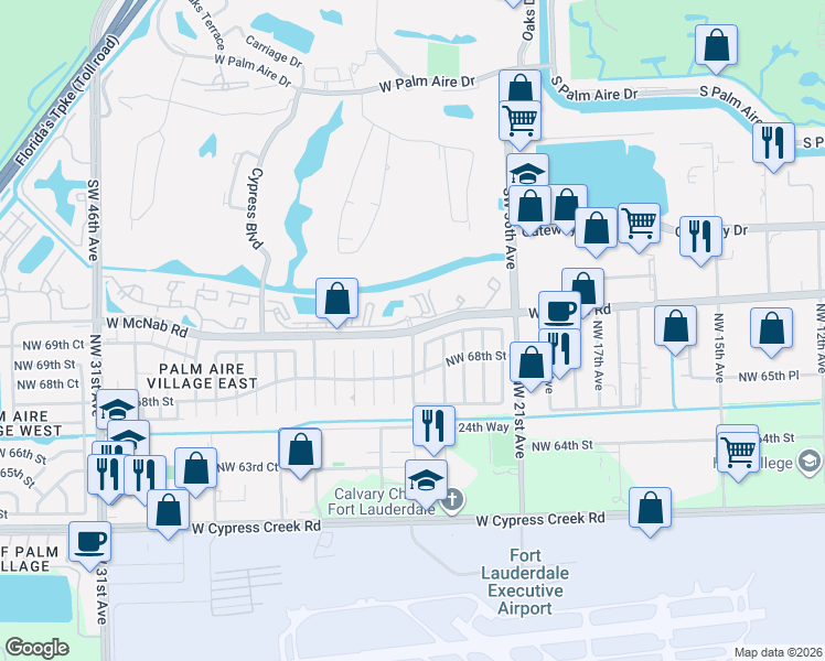 map of restaurants, bars, coffee shops, grocery stores, and more near 4005 West McNab Road in Pompano Beach