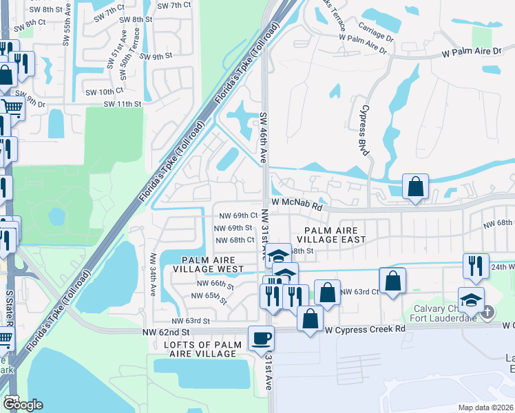 map of restaurants, bars, coffee shops, grocery stores, and more near in Pompano Beach