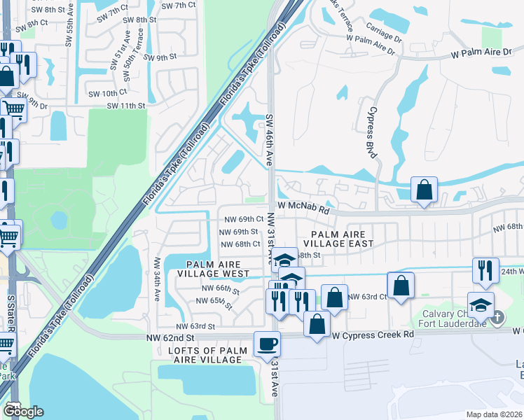 map of restaurants, bars, coffee shops, grocery stores, and more near in Pompano Beach