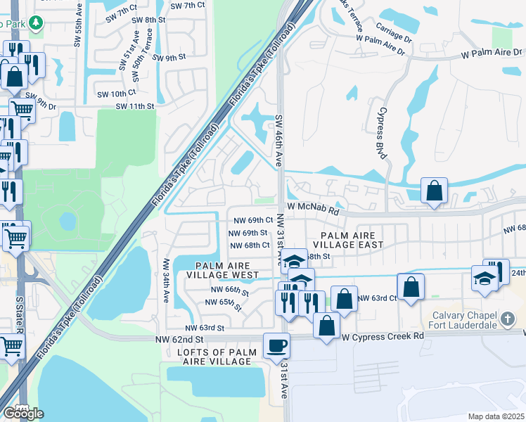 map of restaurants, bars, coffee shops, grocery stores, and more near in Pompano Beach