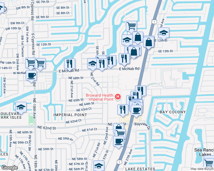 map of restaurants, bars, coffee shops, grocery stores, and more near 236 Northeast 22nd Avenue in Fort Lauderdale