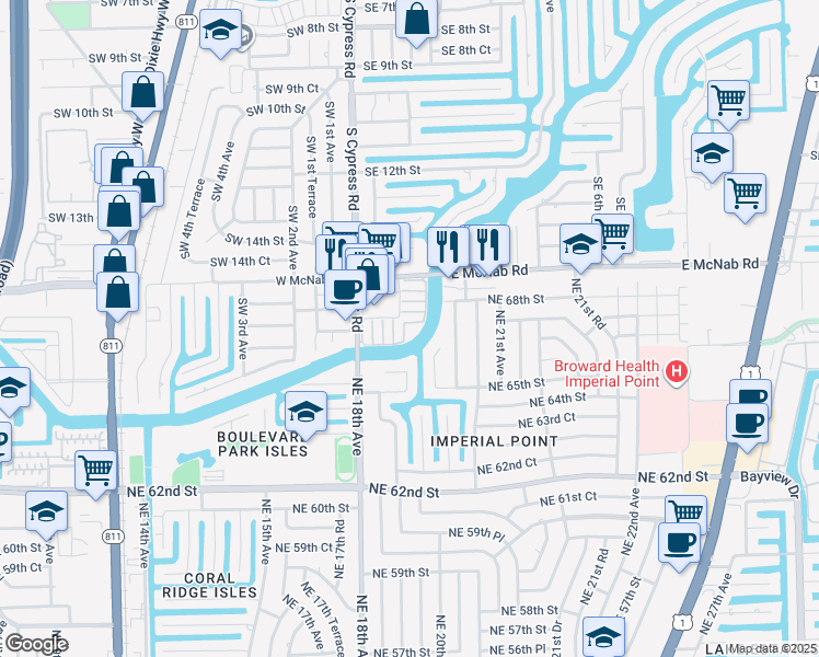 map of restaurants, bars, coffee shops, grocery stores, and more near 145 Cypress Club Drive in Pompano Beach