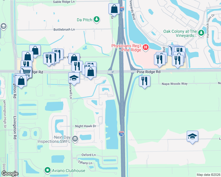 map of restaurants, bars, coffee shops, grocery stores, and more near 1190 Reserve Way in Naples
