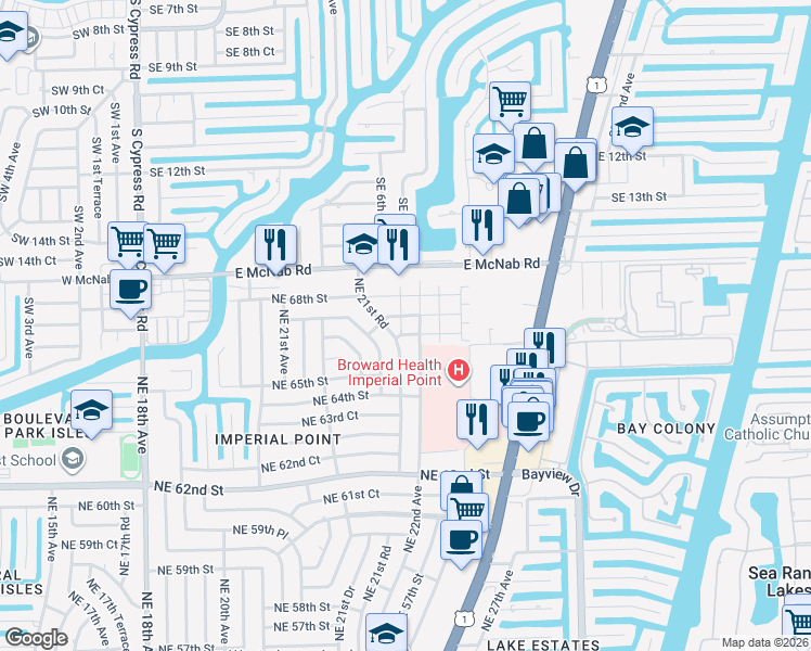 map of restaurants, bars, coffee shops, grocery stores, and more near 236 Northeast 22nd Avenue in Fort Lauderdale