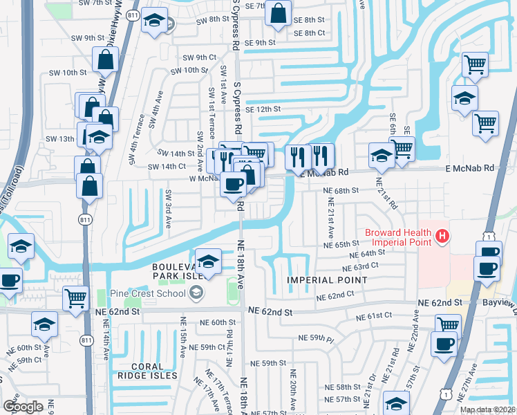 map of restaurants, bars, coffee shops, grocery stores, and more near 115 Cypress Club Drive in Pompano Beach
