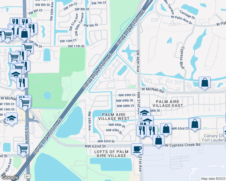 map of restaurants, bars, coffee shops, grocery stores, and more near 719 Gardens Drive in Pompano Beach