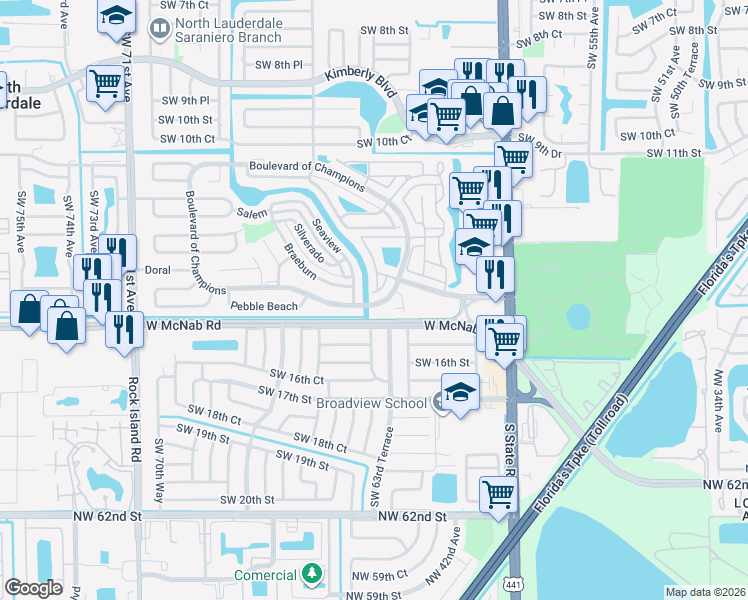 map of restaurants, bars, coffee shops, grocery stores, and more near 115 San Remo Boulevard in North Lauderdale