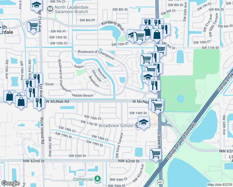 map of restaurants, bars, coffee shops, grocery stores, and more near 115 San Remo Boulevard in North Lauderdale