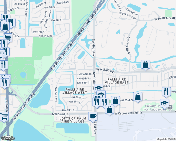 map of restaurants, bars, coffee shops, grocery stores, and more near 4630 West McNab Road in Pompano Beach