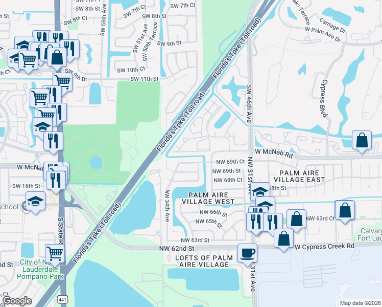 map of restaurants, bars, coffee shops, grocery stores, and more near 715 Gardens Drive in Pompano Beach