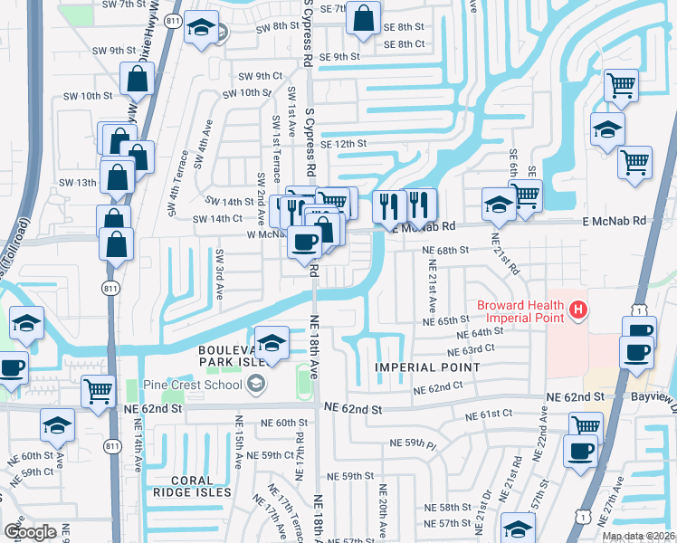 map of restaurants, bars, coffee shops, grocery stores, and more near 115 Cypress Club Drive in Pompano Beach
