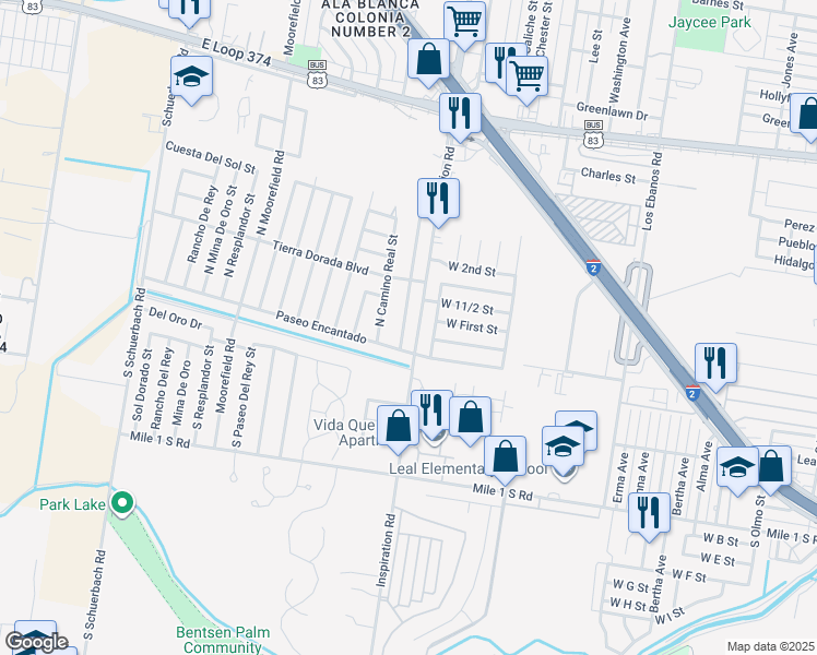map of restaurants, bars, coffee shops, grocery stores, and more near 106 Alberto Trevino Drive in Mission