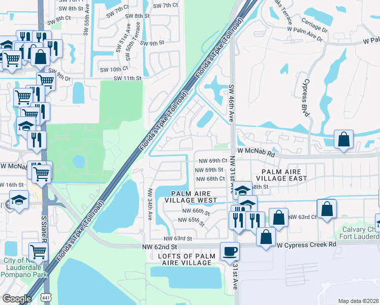 map of restaurants, bars, coffee shops, grocery stores, and more near 719 Gardens Drive in Pompano Beach
