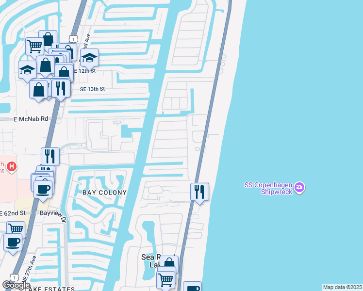 map of restaurants, bars, coffee shops, grocery stores, and more near 2061 Sailfish Place in Pompano Beach