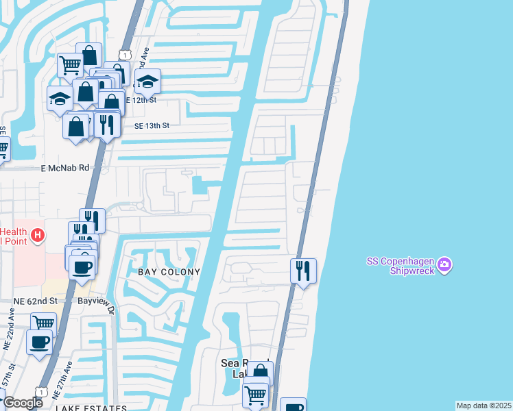 map of restaurants, bars, coffee shops, grocery stores, and more near 1973 Sailfish Place in Pompano Beach