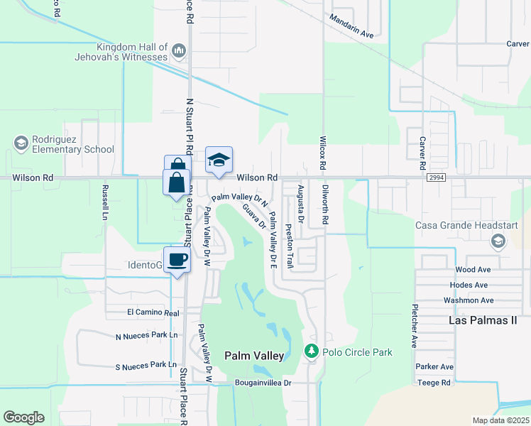 map of restaurants, bars, coffee shops, grocery stores, and more near 1809 Palm Valley Drive East in Harlingen