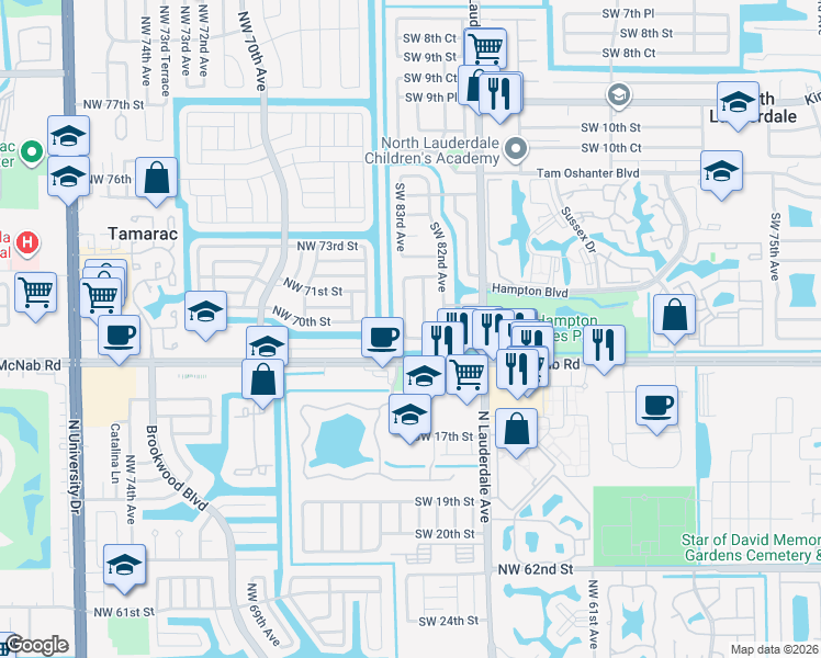 map of restaurants, bars, coffee shops, grocery stores, and more near 1408 Southwest 83rd Avenue in North Lauderdale