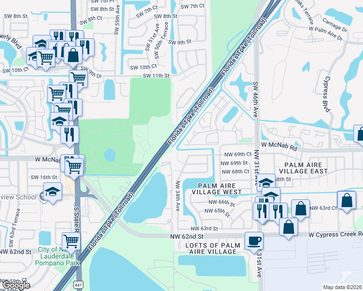 map of restaurants, bars, coffee shops, grocery stores, and more near 709 Gardens Drive in Pompano Beach
