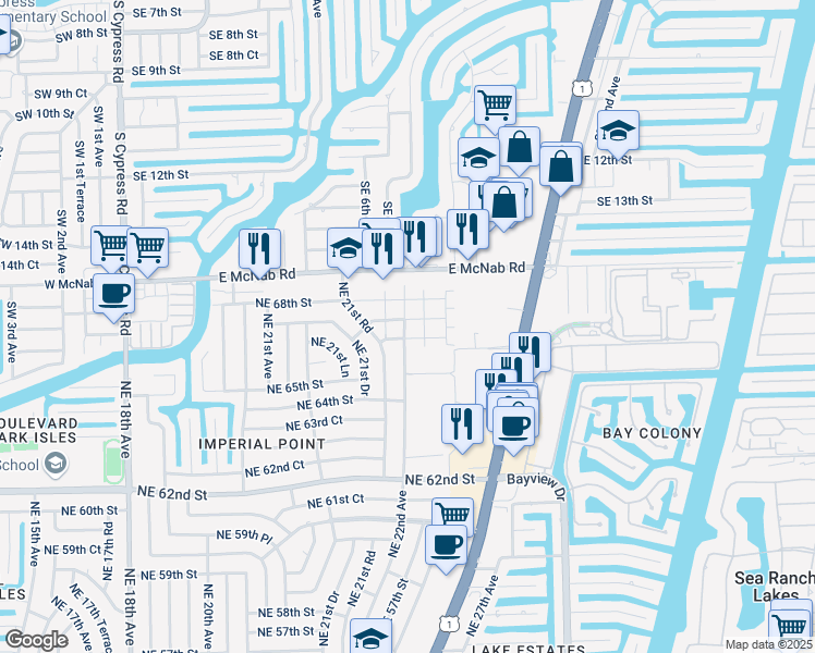 map of restaurants, bars, coffee shops, grocery stores, and more near 236 Northeast 22nd Avenue in Fort Lauderdale