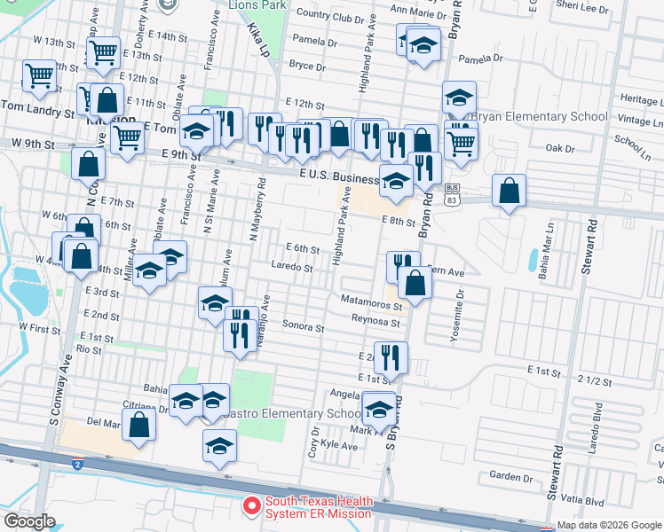 map of restaurants, bars, coffee shops, grocery stores, and more near 606 Palo Blanco Street in Mission