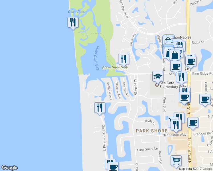 map of restaurants, bars, coffee shops, grocery stores, and more near 5137 Seahorse Avenue in Naples