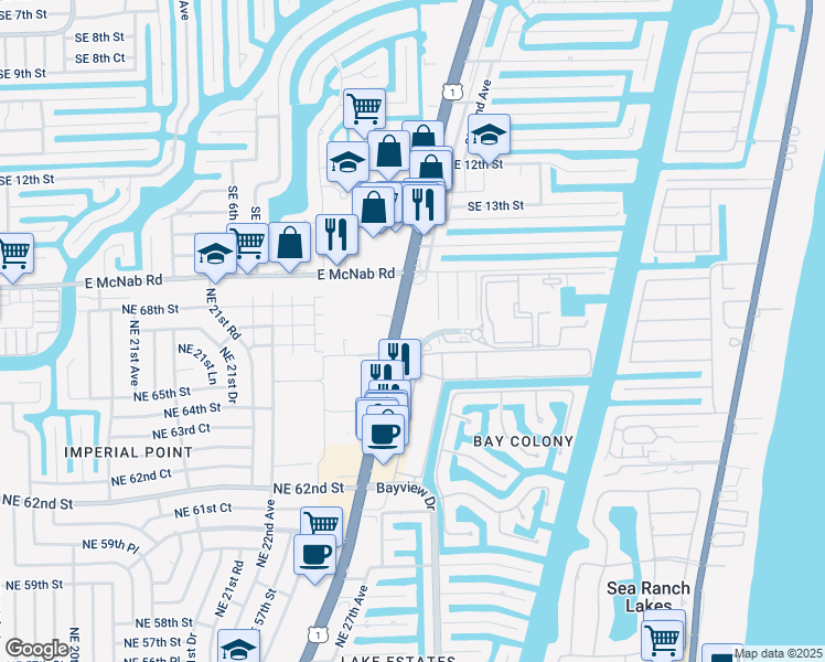 map of restaurants, bars, coffee shops, grocery stores, and more near 6600 North Federal Highway in Fort Lauderdale