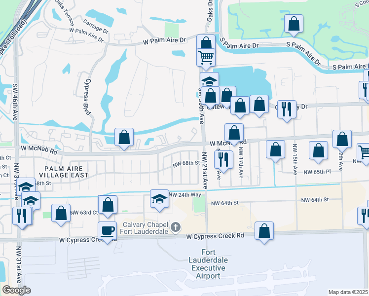 map of restaurants, bars, coffee shops, grocery stores, and more near 2261 Northwest 69th Court in Fort Lauderdale